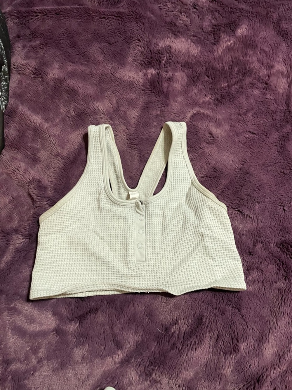 Waffle Knit Racerback Button-Front Crop Tank - Cream
